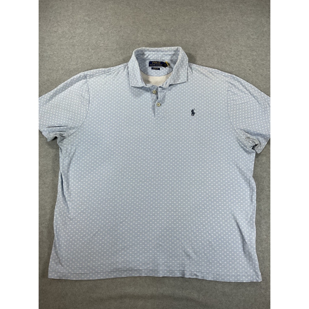 Polo Ralph Lauren Mens XL Classic Fit Polo Shirt Blue White Geometric Print 2641